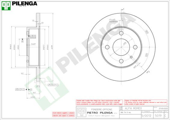 Тормозной диск PILENGA 5019