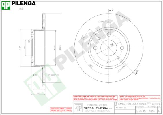Тормозной диск PILENGA 5059