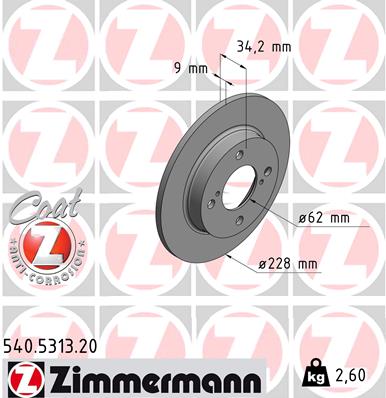 Тормозной диск coat z ZIMMERMANN 540.5313.20