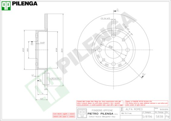 Тормозной диск PILENGA 5838