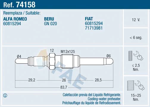 Свеча накаливания FAE 74158