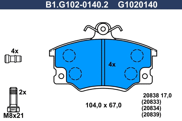 Комплект тормозных колодок дисковый тормоз GALFER B1.G102-0140.2