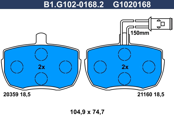 Комплект тормозных колодок дисковый тормоз GALFER B1.G102-0168.2