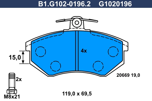 Комплект тормозных колодок дисковый тормоз GALFER B1.G102-0196.2