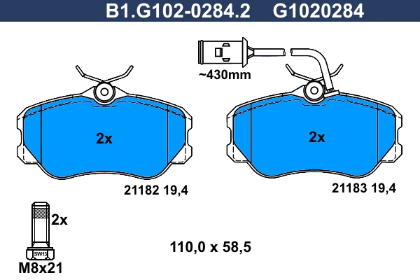 Комплект тормозных колодок дисковый тормоз GALFER B1.G102-0284.2