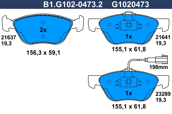 Комплект тормозных колодок дисковый тормоз GALFER B1.G102-0473.2
