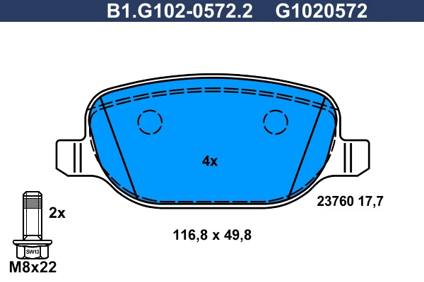 Комплект тормозных колодок дисковый тормоз GALFER B1.G102-0572.2