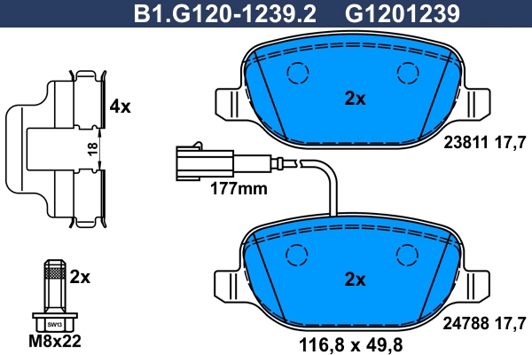 Комплект тормозных колодок дисковый тормоз GALFER B1.G120-1239.2