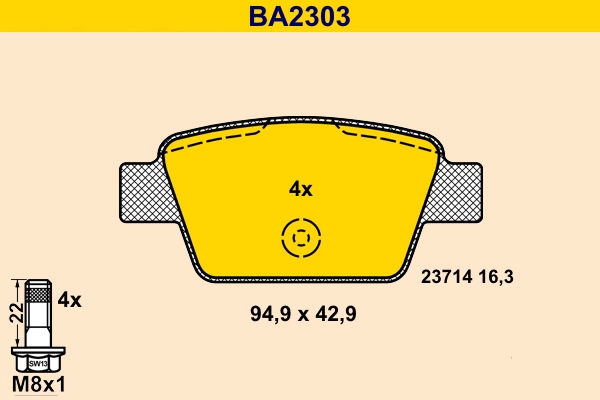 Комплект тормозных колодок дисковый тормоз BARUM BA2303