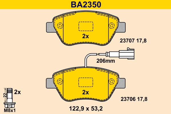 Комплект тормозных колодок дисковый тормоз BARUM BA2350