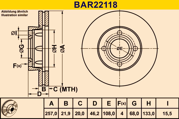 Тормозной диск BARUM BAR22118