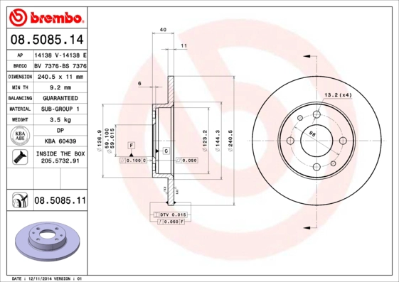 Тормозной диск coated disc line BRECO BV 7376