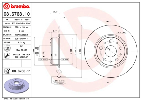 Тормозной диск coated disc line BRECO BV 7507