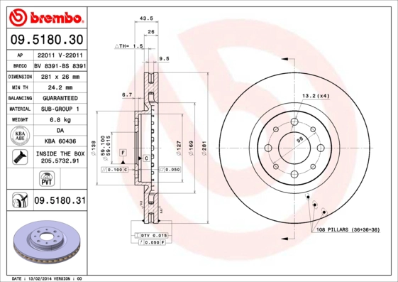 Тормозной диск coated disc line BRECO BV 8391