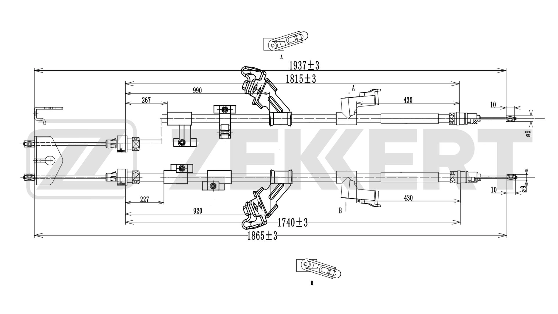 Тросик cтояночный тормоз ZEKKERT BZ-1262