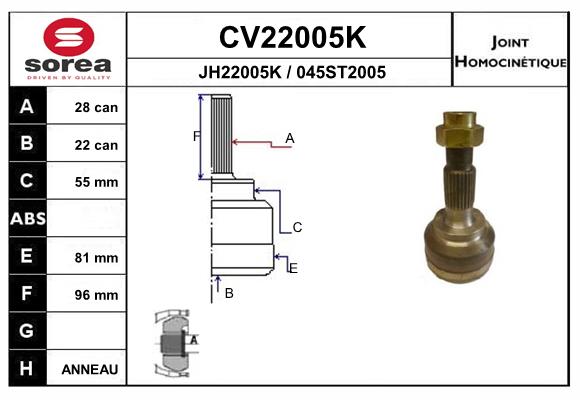 Шарнирный комплект приводной вал EAI CV22005K