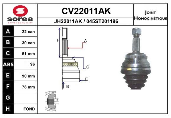 Шарнирный комплект приводной вал EAI CV22011AK