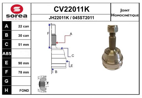 Шарнирный комплект приводной вал EAI CV22011K