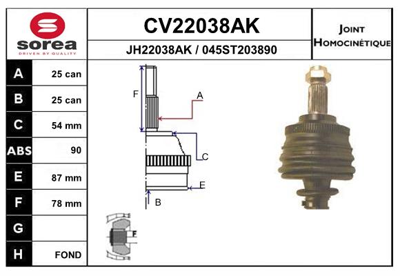 Шарнирный комплект приводной вал EAI CV22038AK