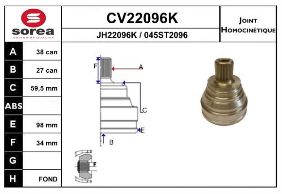 Шарнирный комплект приводной вал EAI CV22096K