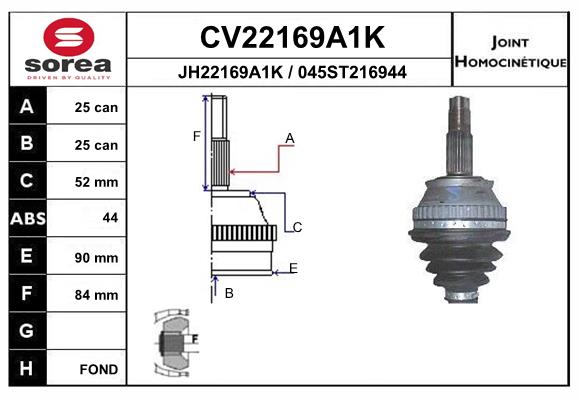 Шарнирный комплект приводной вал EAI CV22169A1K