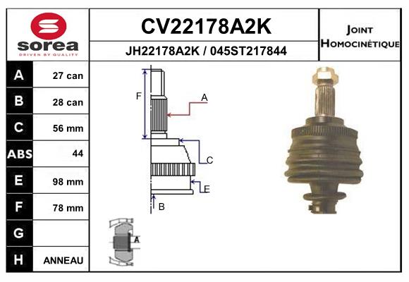 Шарнирный комплект приводной вал EAI CV22178A2K