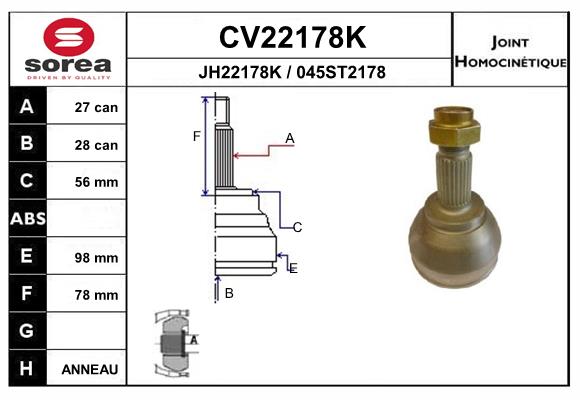 Шарнирный комплект приводной вал EAI CV22178K