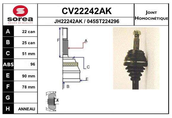 Шарнирный комплект приводной вал EAI CV22242AK