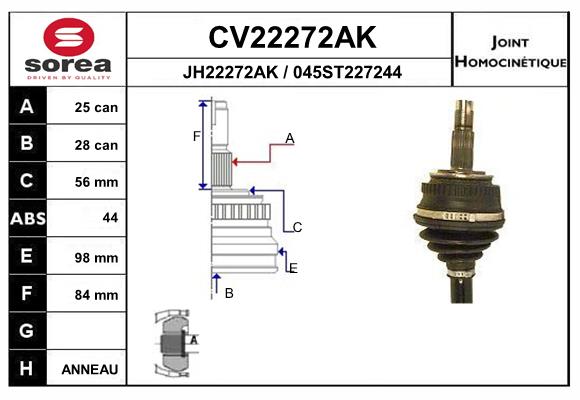 Шарнирный комплект приводной вал EAI CV22272AK