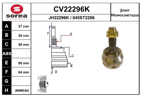 Шарнирный комплект приводной вал EAI CV22296K