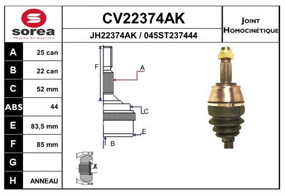 Шарнирный комплект приводной вал EAI CV22374AK