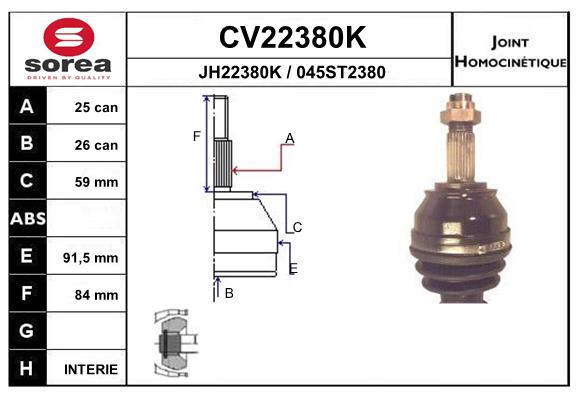 Шарнирный комплект приводной вал EAI CV22380K
