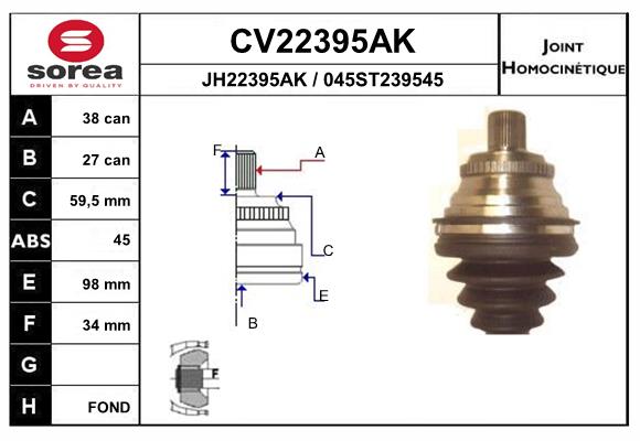 Шарнирный комплект приводной вал EAI CV22395AK