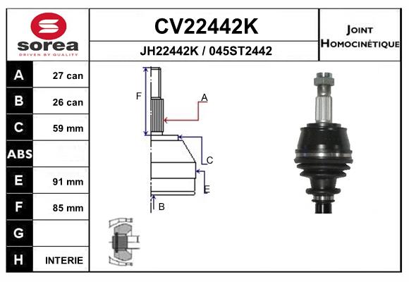 Шарнирный комплект приводной вал EAI CV22442K