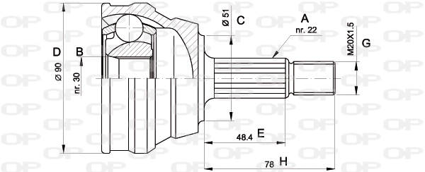 Шарнирный комплект приводной вал OPEN PARTS CVJ5008.10