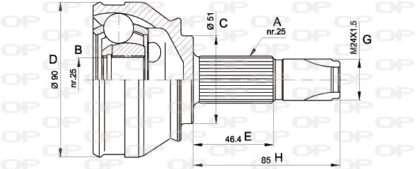 Шарнирный комплект приводной вал OPEN PARTS CVJ5252.10
