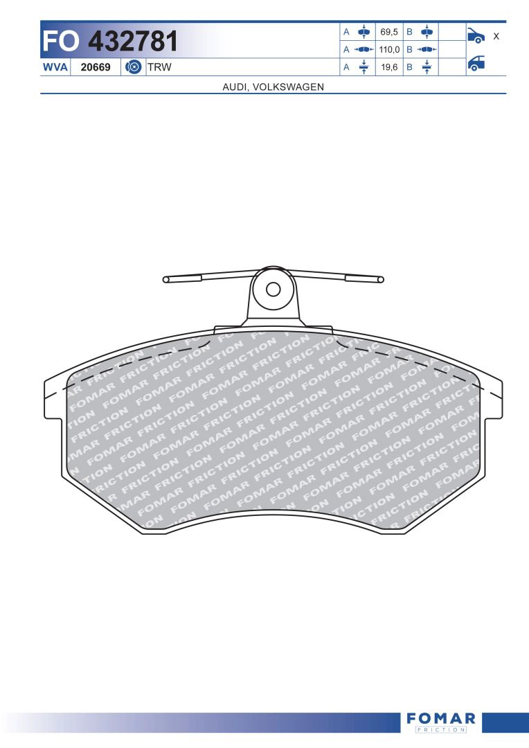 Комплект тормозных колодок дисковый тормоз FOMAR FRICTION FO 432781