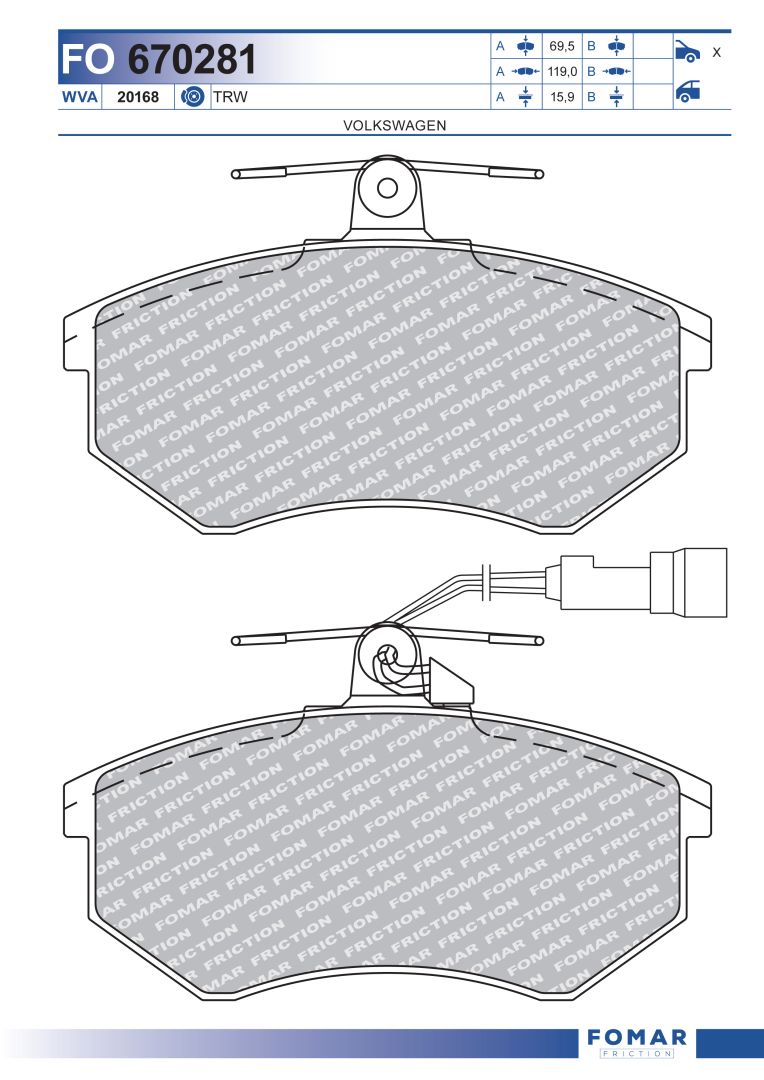 Комплект тормозных колодок дисковый тормоз FOMAR FRICTION FO 670281