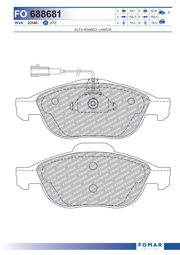 Комплект тормозных колодок дисковый тормоз FOMAR FRICTION FO 688681