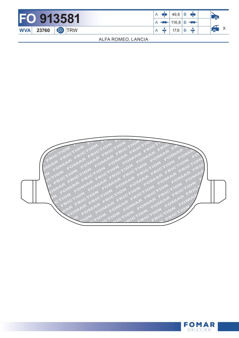 Комплект тормозных колодок дисковый тормоз FOMAR FRICTION FO 913581