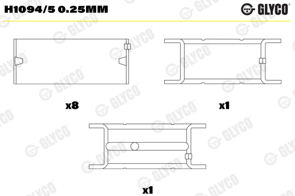 Подшипник коленвала GLYCO H1094/5 0.25mm