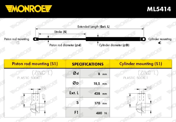 Газовая пружина капот monroe maxlift MONROE ML5414