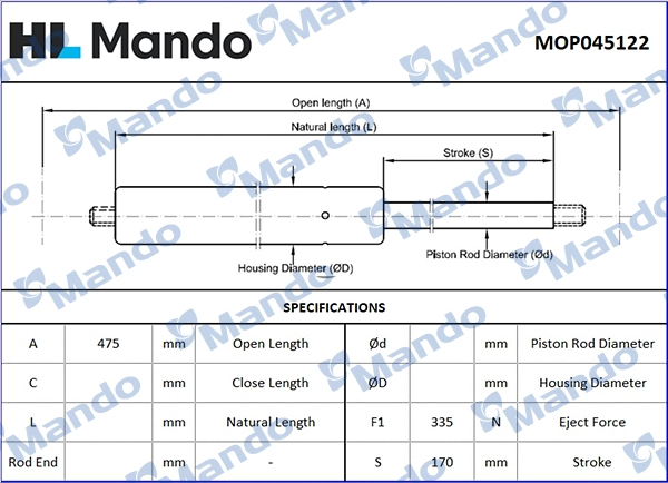 Газовая пружина крышка багажник MANDO MOP045122