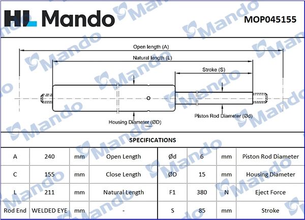 Газовая пружина крышка багажник MANDO MOP045155