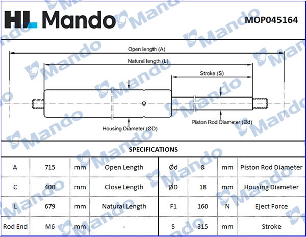 Газовая пружина крышка багажник MANDO MOP045164