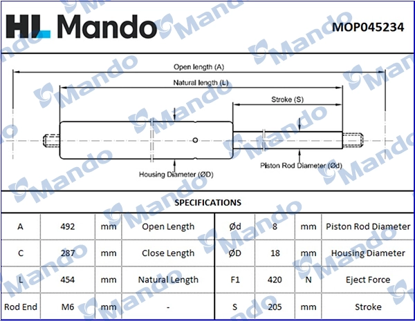 Газовая пружина крышка багажник MANDO MOP045234