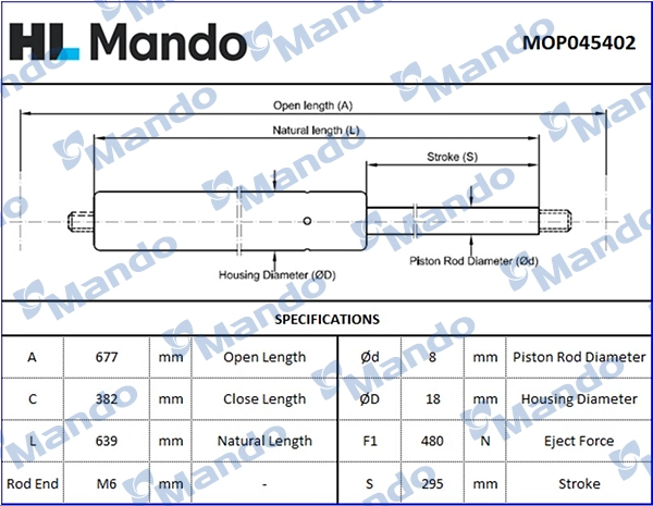 Газовая пружина крышка багажник MANDO MOP045402