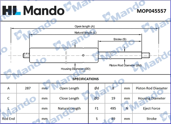 Газовая пружина крышка багажник MANDO MOP045557