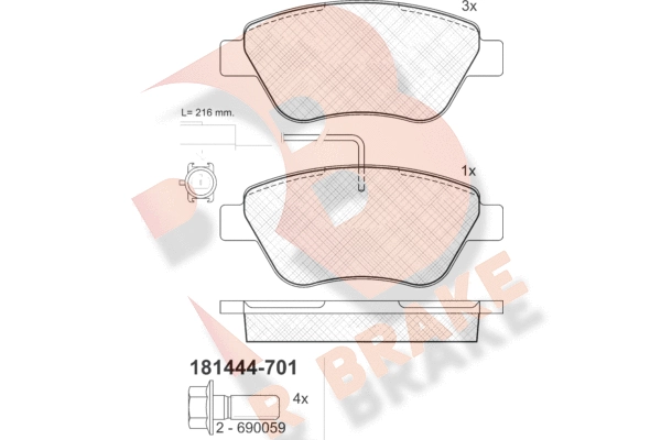 Комплект тормозных колодок дисковый тормоз R BRAKE RB1444-701