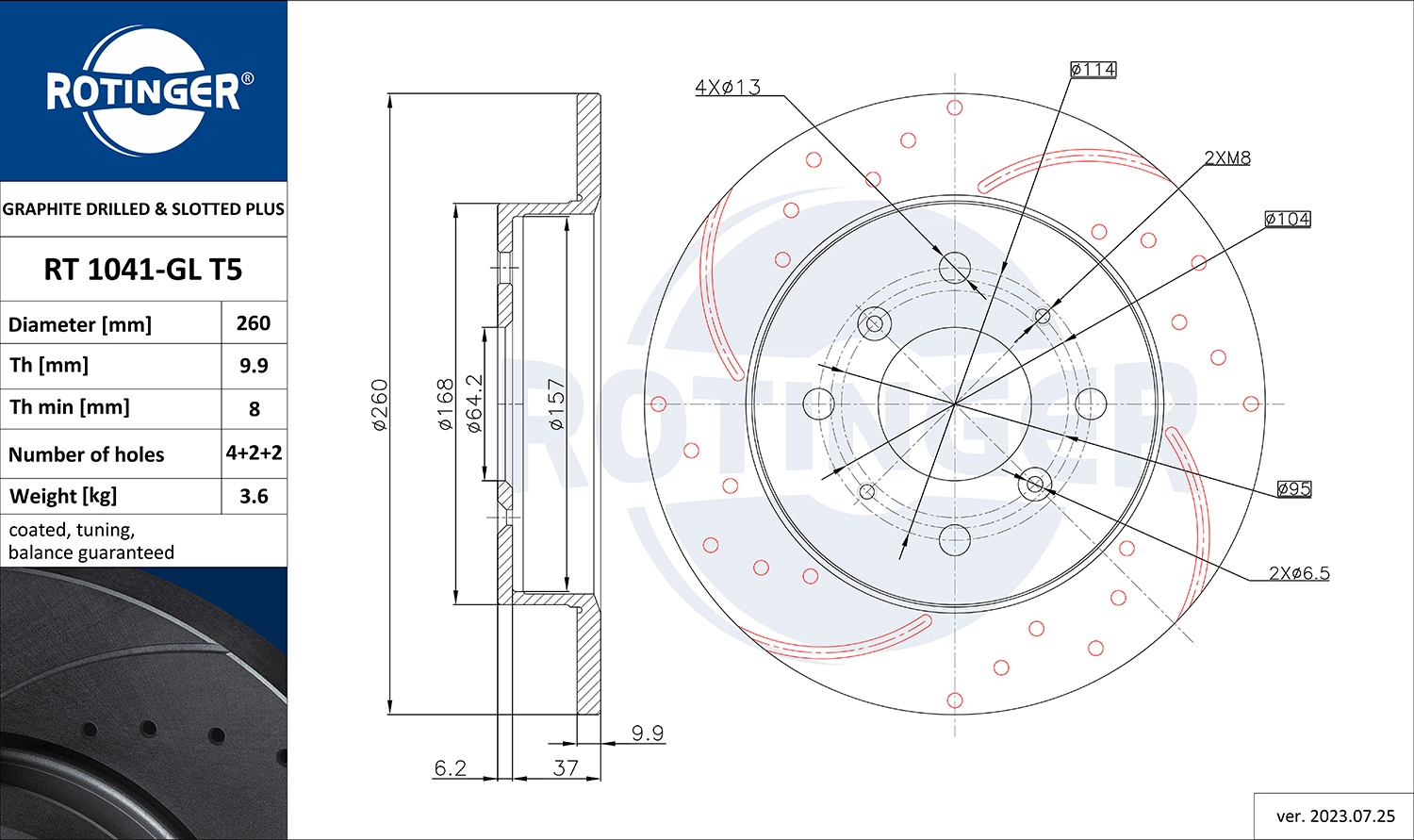 Тормозной диск graphite drilled slotted plus ROTINGER RT 1041-GL T5